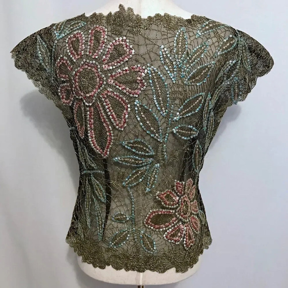 Layering Mesh Embroidered and Sequins Blouse Women M - Picture 6 of 10